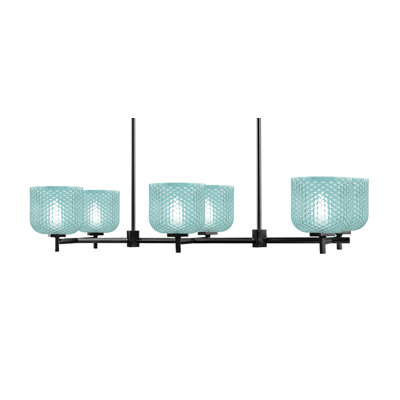 Finola 6 Light Island Light Shown With 6" Turquoise Textured Glass