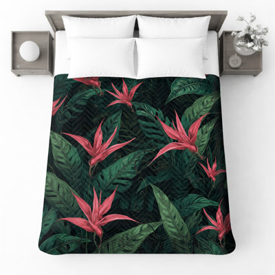 Pink Tropical Flowers Quilted Bedspread All Sizes