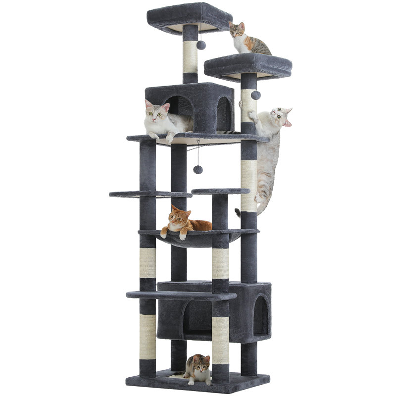 80.7"H Cat Tree Condos And Scratching Posts Included, With Platform And Basket, Dark Grey
