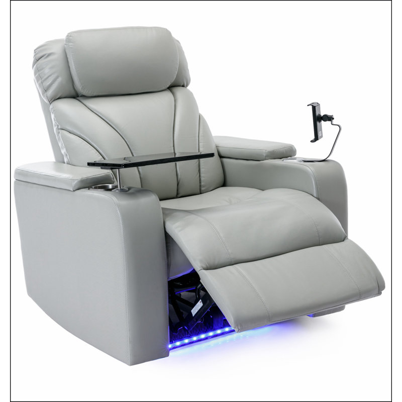 Power Motion Recliner with Usb Charging Port And Arm Storage, Home Theater Seating with Cup Holder, Light Gray