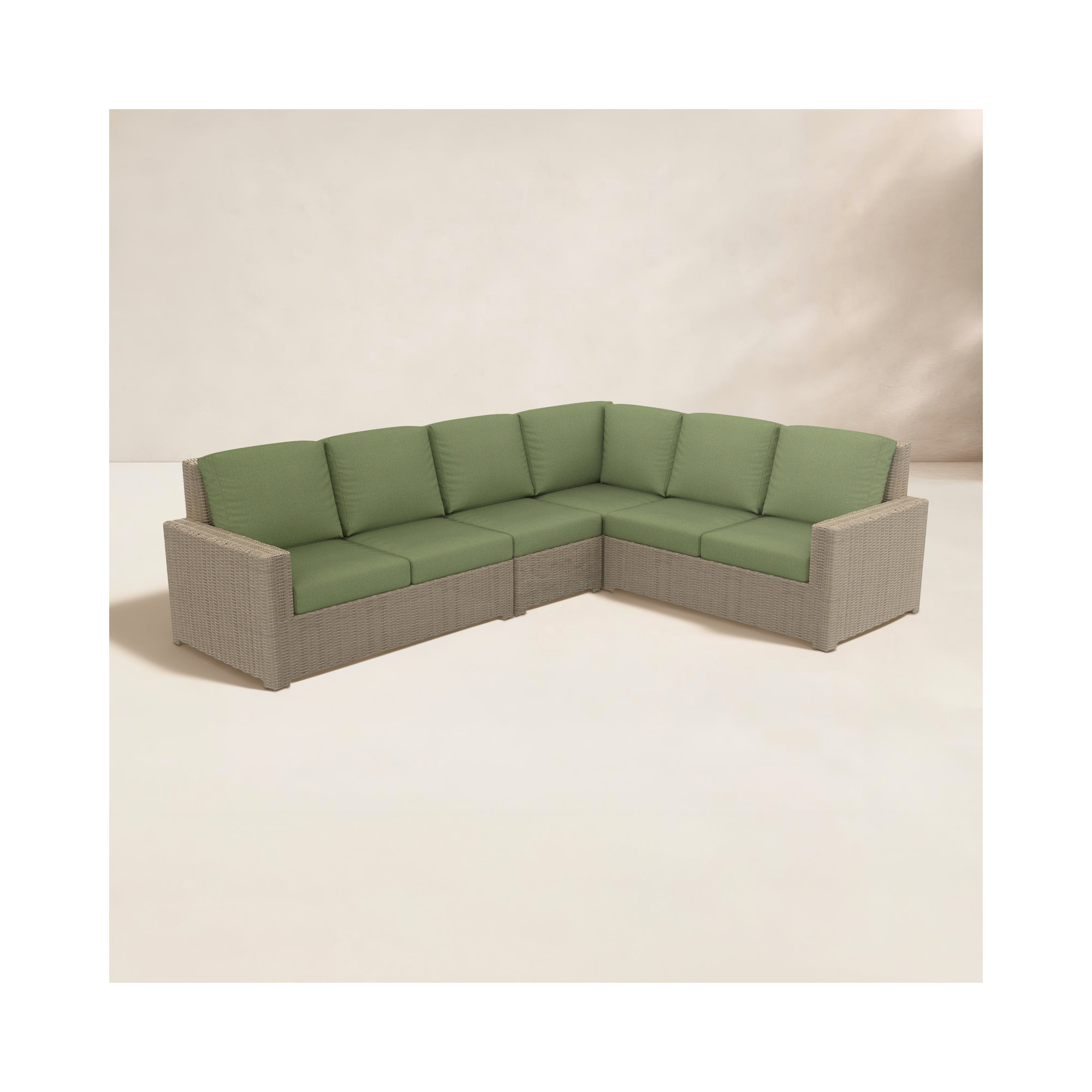 Hutsonville 116" Wide Outdoor L-Shaped Patio Sectional with Cushions, Sunbrella Canvas Fern