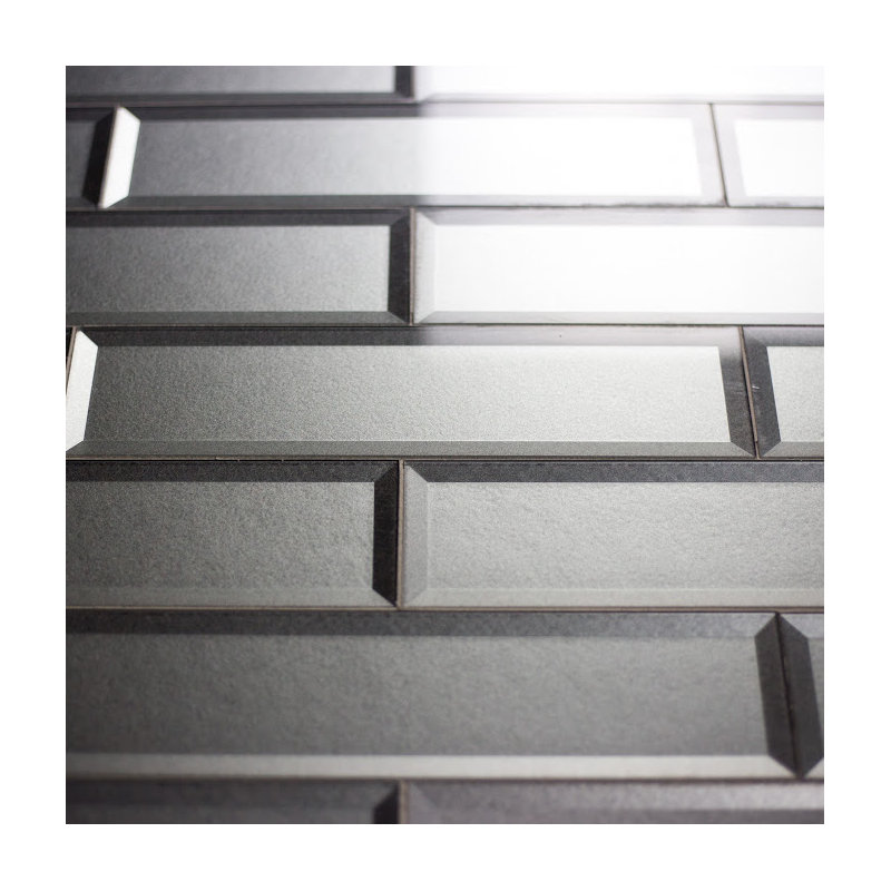 Secret Dimensions 3 in. x 12 in. Diamond Grade Glass Reverse Beveled Subway Decorative Kitchen & Bathroom Wall Tile, Gray