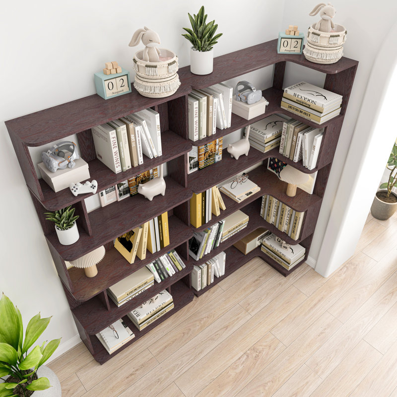 Bibliothèque d'angle peu encombrante avec combinaison libre et extensible, ensemble de 2 tablettes pour un agencement de bureau à domicile flexible