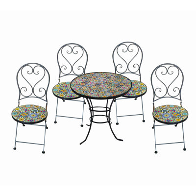 Weston 4 - Person Metal Patio Dining Set with Round Table