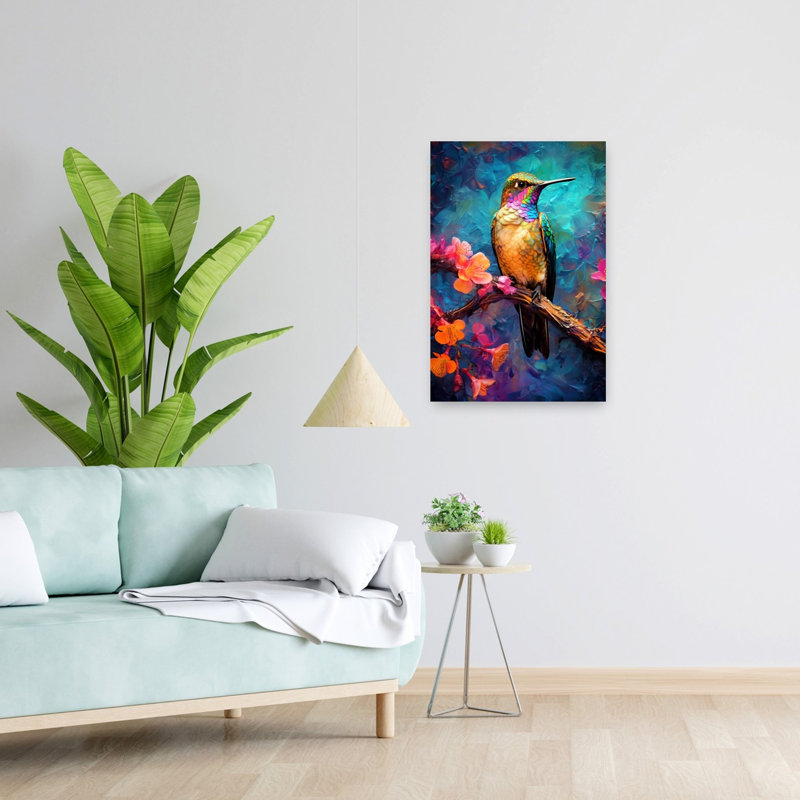 Colibri vibrant, impression d'art abstrait abstrait, H 24 po x l 16 po