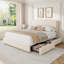 Grand lit plateforme avec 2 tiroirs de rangement, beige