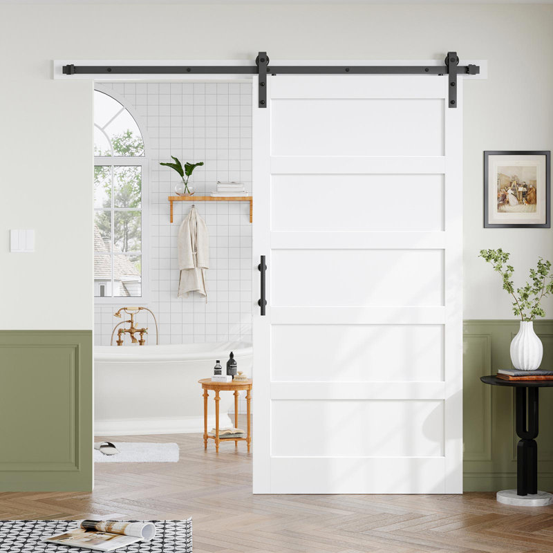 5-Panel Manufactured Wood Barn Door with Installation Hardware Kit, 42" x 84"