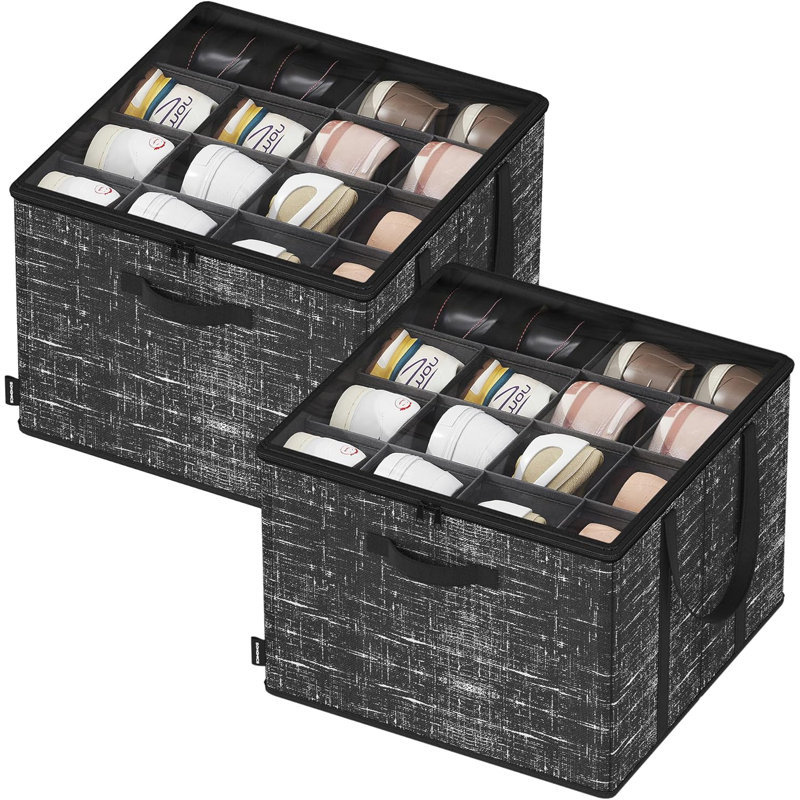 16 Pair Stackable Shoe Storage Box, Black