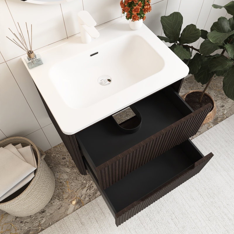 24'' Wall Mounted Single Bathroom Vanity With Ceramic Top, Black