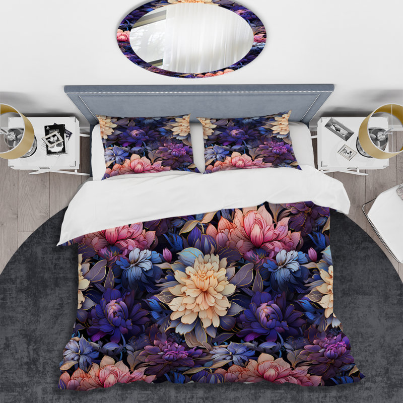 Ensemble de housse de couette Celestial Blue Pivoines Stellar Pure II, Housse de couette pour grand lit et 2 taies décor