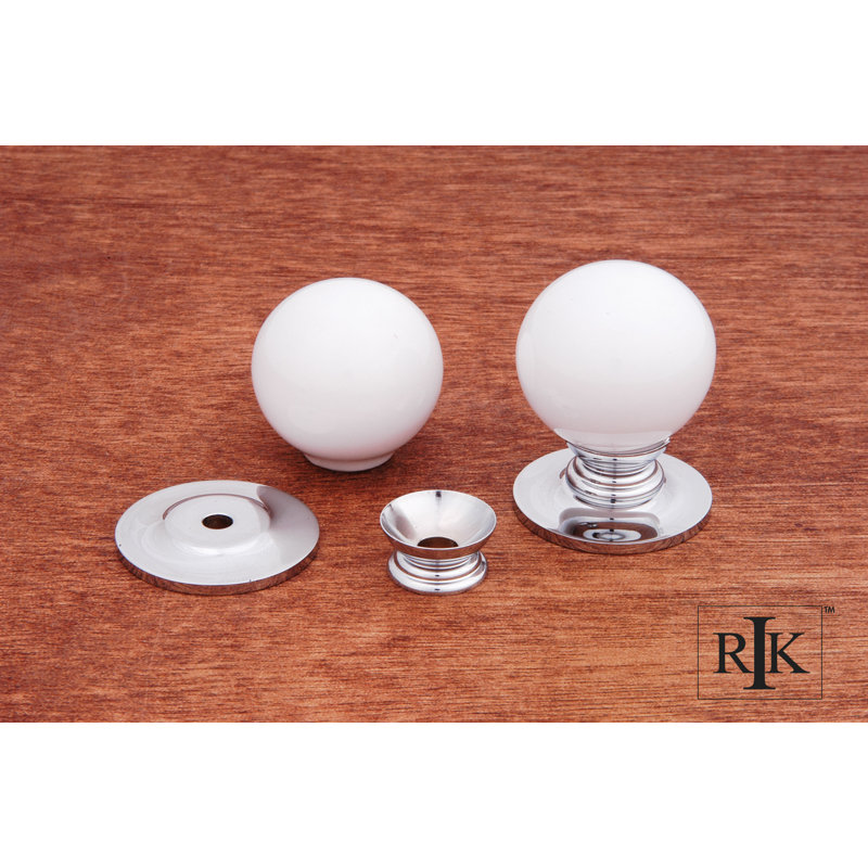 CK Series 1 1/4" Diameter Round Knob, 1.25" H x 1.25" W x 1.63" D, White / Chrome