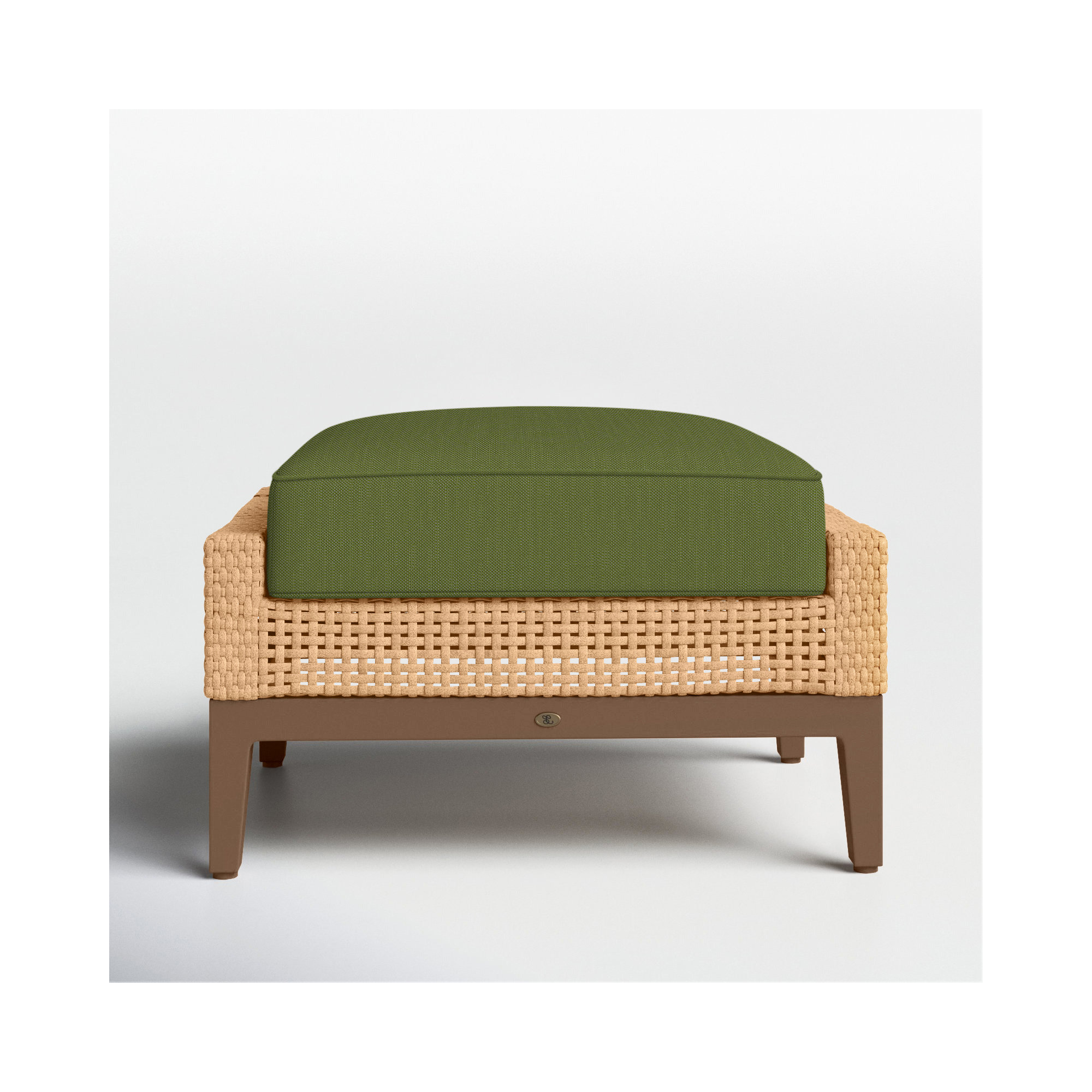 Peninsula Wicker Outdoor Woven Ottoman, Linen Forest, Peninsula #37 Light Raffia/Natural, Welt + Standard fill