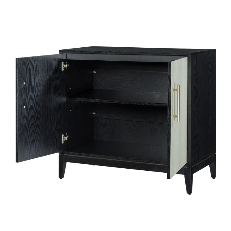 Sango Shagreen 2-Door Wooden Cabinet, Adjustable Shelf, Stylish Accent Piece, White/Black