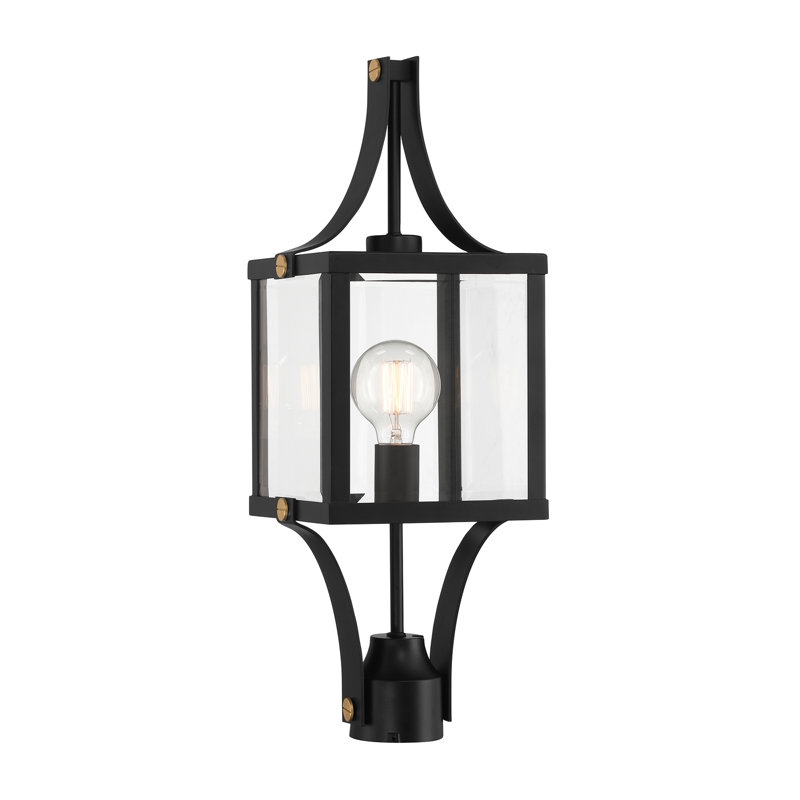 Raeburn Matte Black and Brass Outdoor Post Lantern with Clear Glass