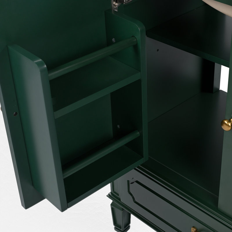 30" Single Bathroom Vanity Set With Ceramic Top, Dark Green, Gold
