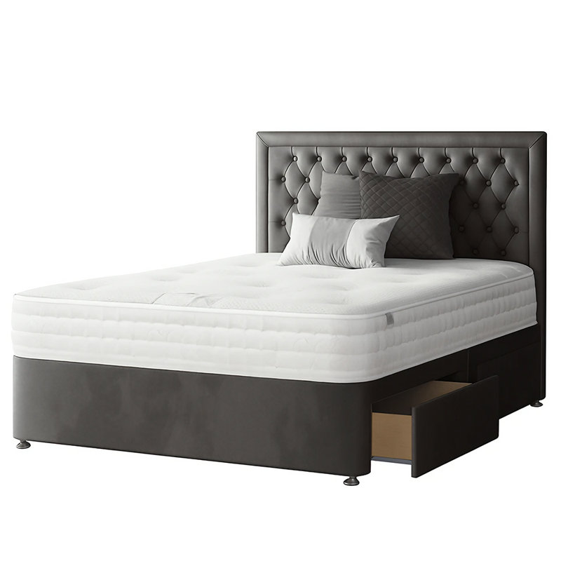 Urbank Divan Bed Base, Double (4'6), Charcoal, 2 Foot-end Drawers