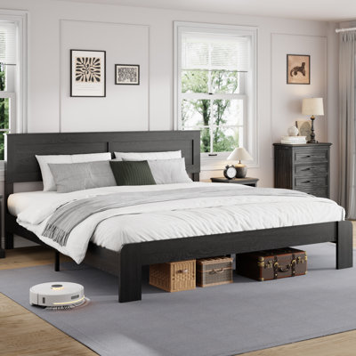 Structure de lit en bois Gambrill, silencieuse, sans sommier, grand rangement sous le lit