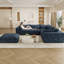 Nuage à 6 places 118,2 po en velours côtelé bleu, coussin amovible double couche, sans assemblage, bricolage pour diverses pièces, confort luxueux profond en plumes avec différents espaces, compression à haute densité pour économiser de l'espace