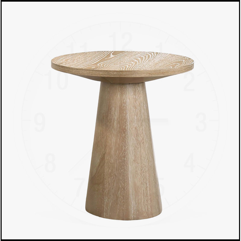 Unique Cone Base Pedestal Round End Table, Oak