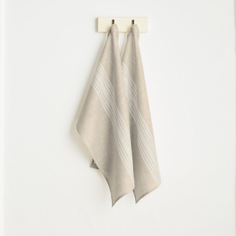 Farmhouse - 100% Pure Linen Kitchen Towel, White and Natural
