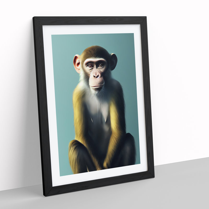 A Monkey Portrait No.3 - Single Picture Frame Painting, Black Framed, 34cm H x 25cm W x 2cm D