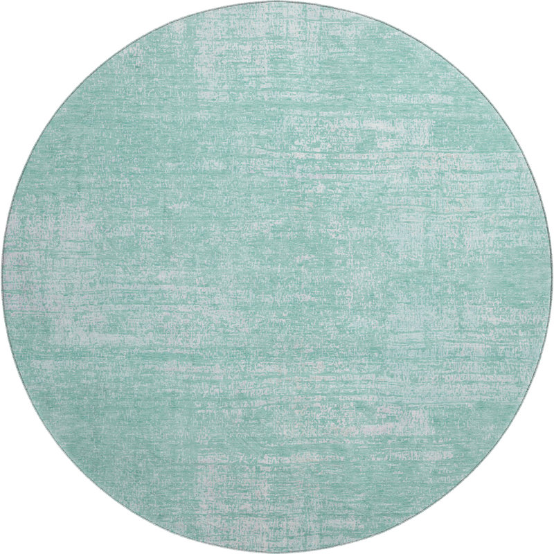 Tapis turquoise Prisco lavable à la machine de qualité supérieure, Rond 8 pi