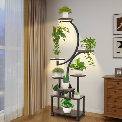 65”H Indoor Plant Stand With Grow Light, 8 Tiered Indoor Plant Shelf