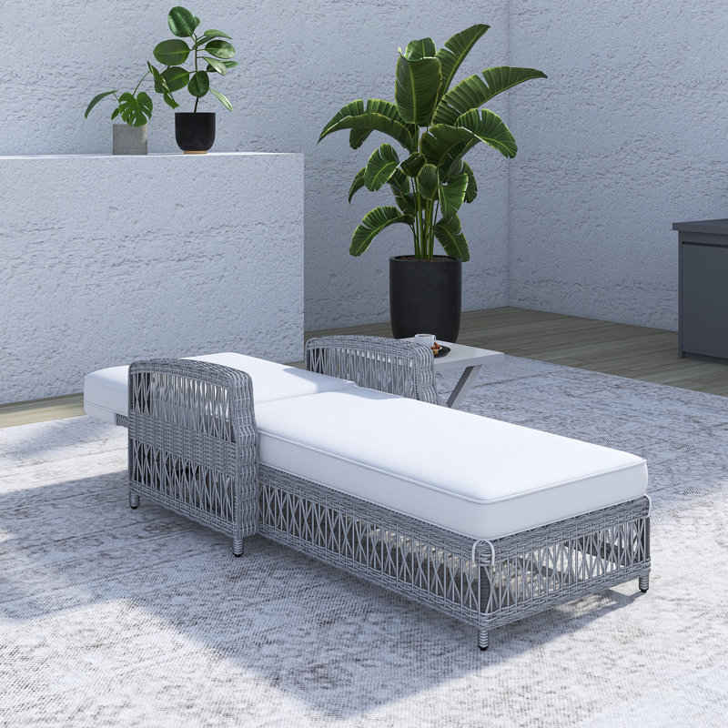 Chaise longue d'extérieur inclinable avec accoudoirs, Beige