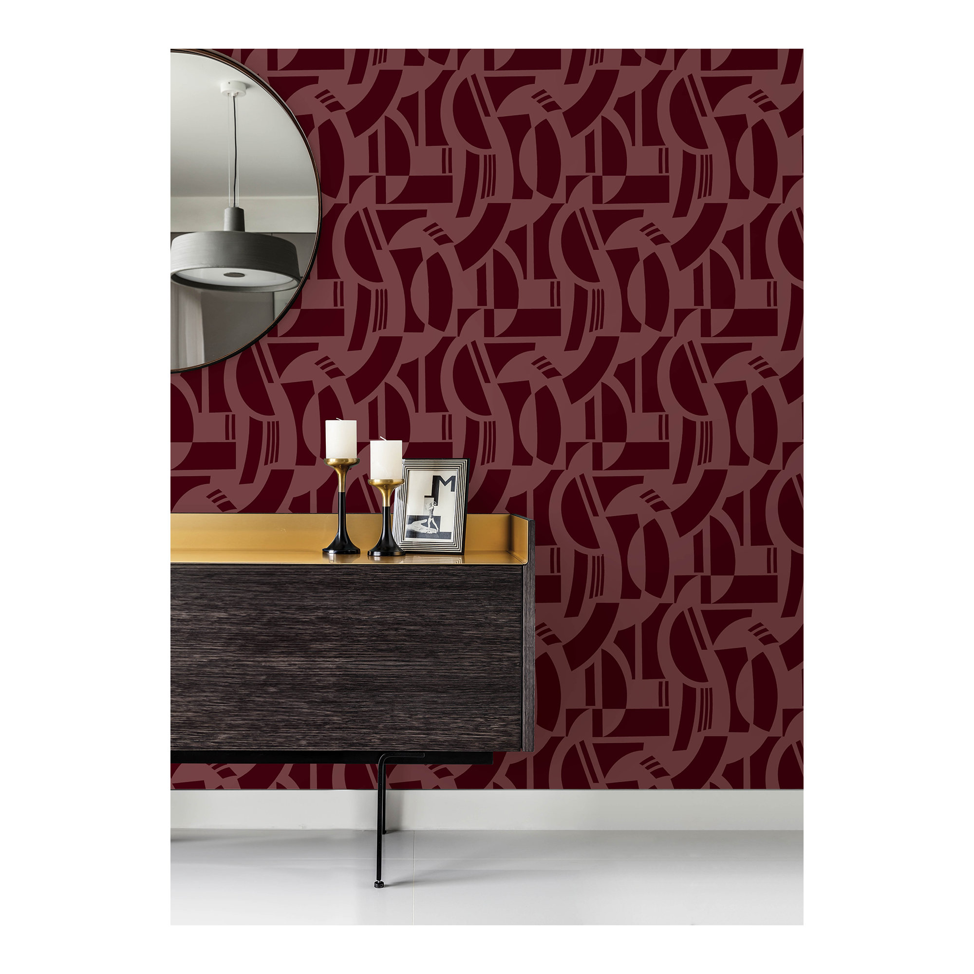 Carter Geometric Flock Wallpaper, Red