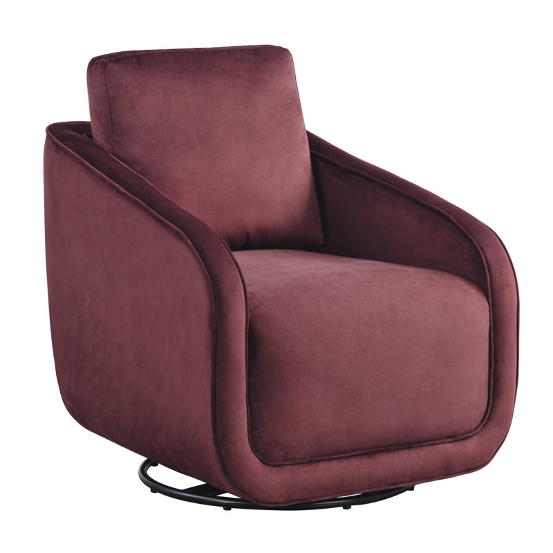 Fauteuil d'appoint pivotant à 360° Lauren en velours de 77 cm de large avec siège à ressorts ensachés, Velours prune