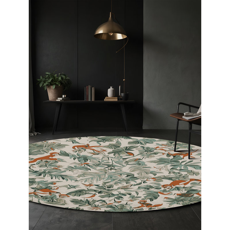 Tapis beige soyeux et moelleux, Rond 3 pi