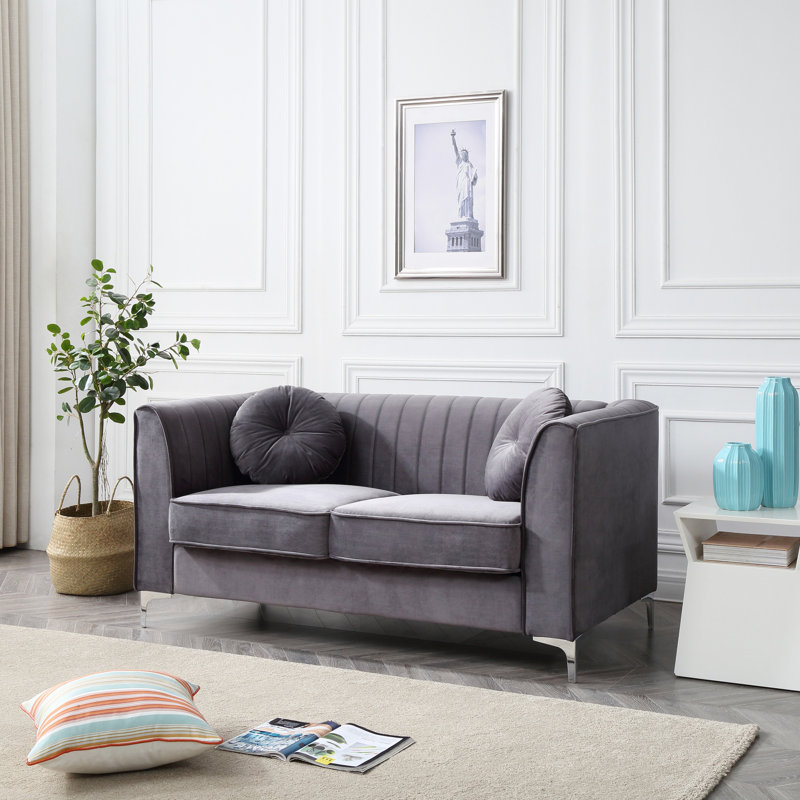 Causeuse chic à accoudoirs inclinés pour deux, design moderne, Gris