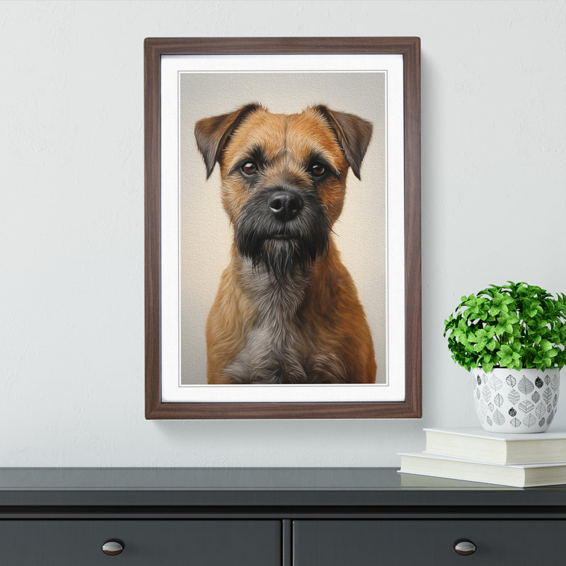 Border Terrier Realism - Single Picture Frame Print on Wood, Walnut, 46cm H x 34cm W x 2cm D