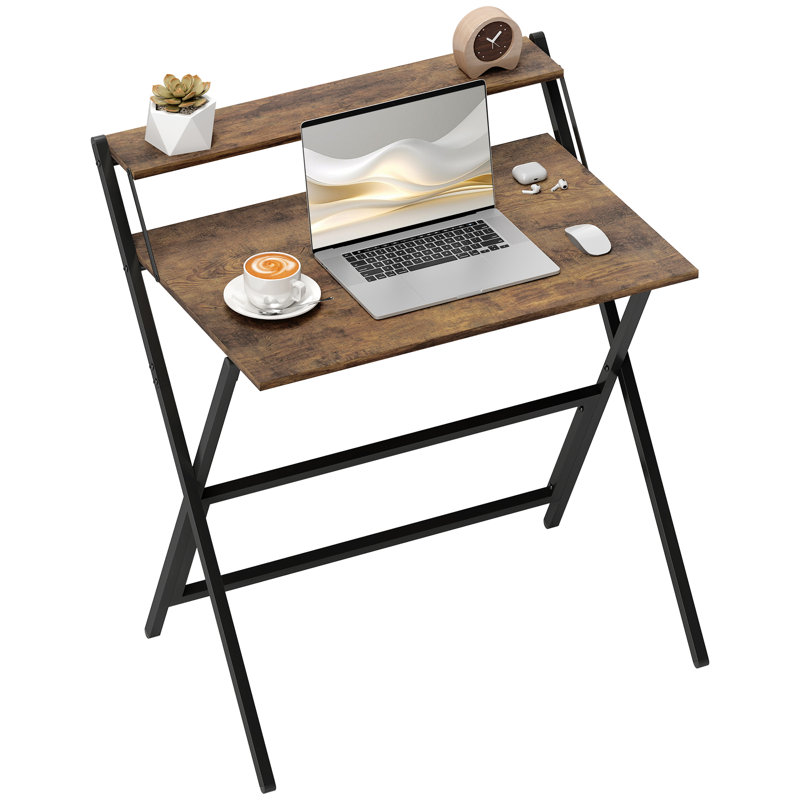 Rectangular Writing Desk, 86.5cm H x 81.5cm W x 62cm D, Walnut/Black