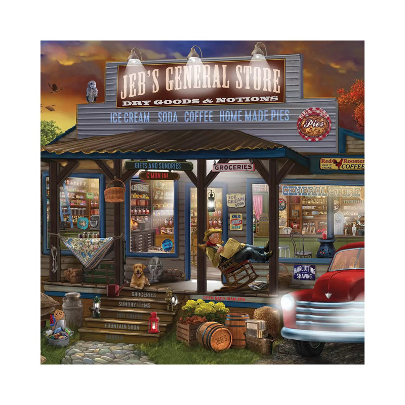 «Jebs General Store» par Bigelow illustrations - peinture sur toile tendue, H 12 po x l 12 po x P 0,75 po
