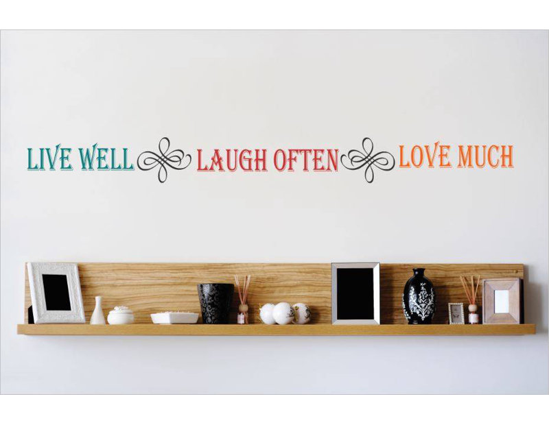 Décalcomanie murale très bien pour rire live, Bleu sarcelle / noir / rouge / orange, H 6 po x l 30 po x P 0,16 po
