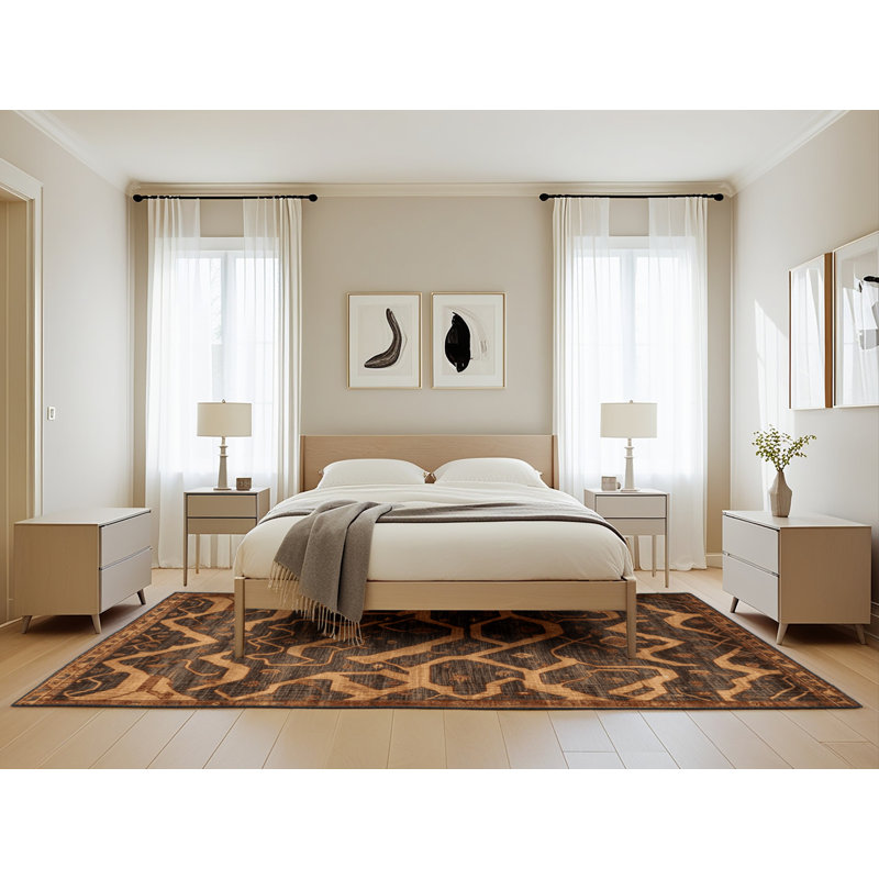 Machine Washable Persian Brown Area Rug, Rectangle 5' x 8'