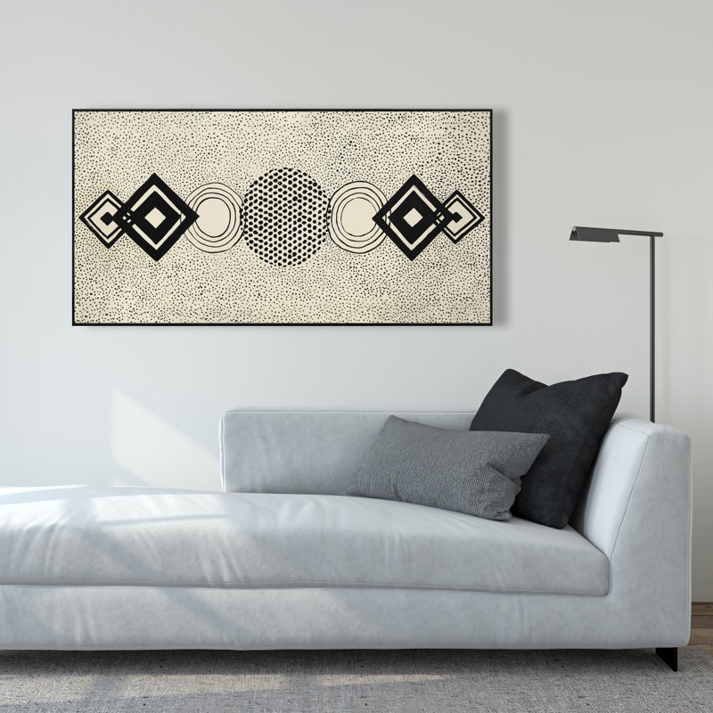 Formes pointillées - Toile encadrée noire pour le décor du salon