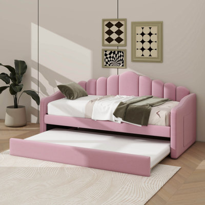Twin-Size Upholstered Daybed With Trundle, Plush Velvet Sofabed Equipped With USB Charging Ports