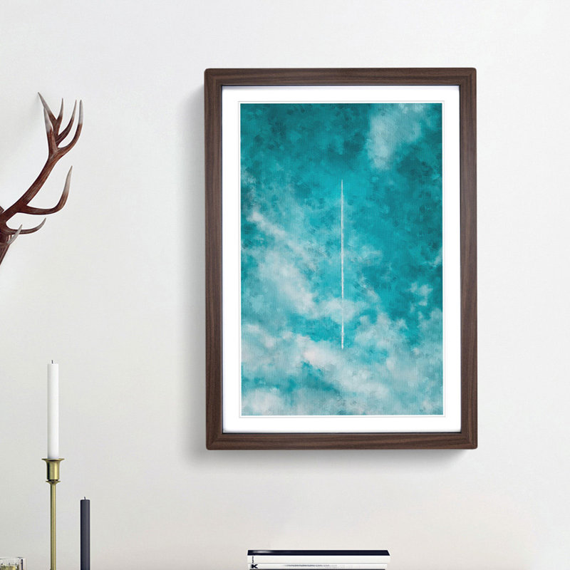 Aeroplane Trail Through the Clouds - Picture Frame Painting Print, 45cm H x 33cm W x 2cm D, Walnut Framed