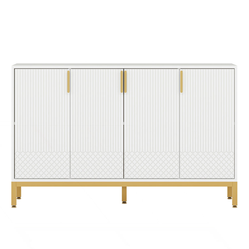 Luxury Buffet Sideboard Cabinet With Storage & Geometric Doors, White
