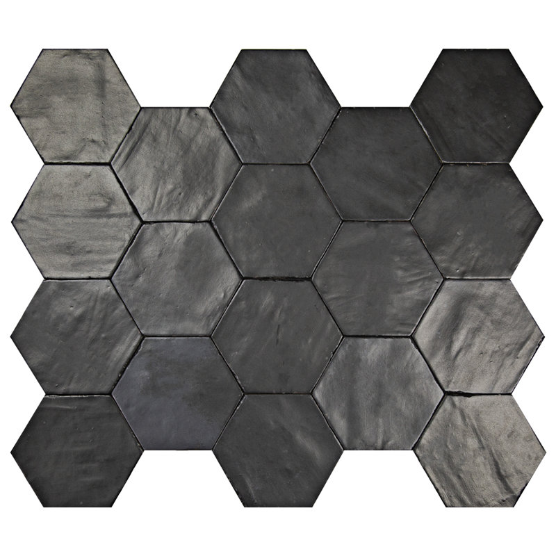 Carreau de porcelaine géométrique hexagonal 6 po x 6 po, Noir