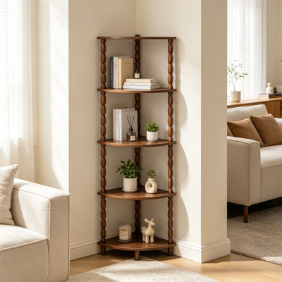 Bibliothèque d'angle, tablette d'angle à 5 niveaux, support à plantes moderne avec rangement pour chambre, salle de bain, cuisine, salon