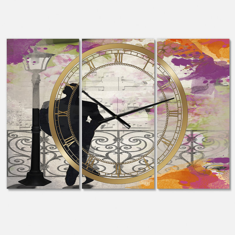Horloge murale 3 panneaux Waiting In Paris