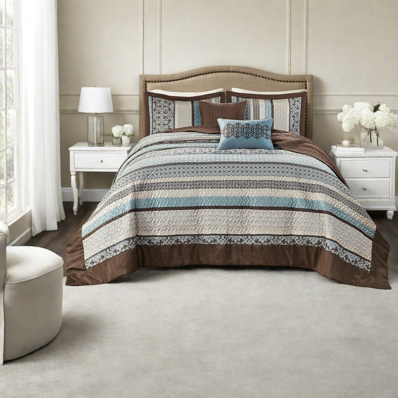 Ensembles de literie très luxueux en coton bleu, conception jacquard réversible pour l'élégance de la maison