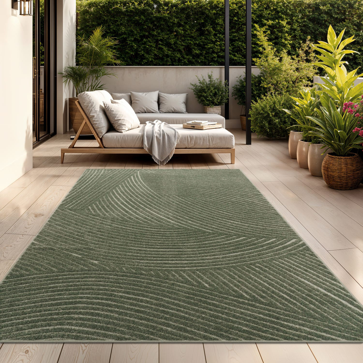 Ebern Designs Modern Area Rug with Curved Line Pattern in Green ...
