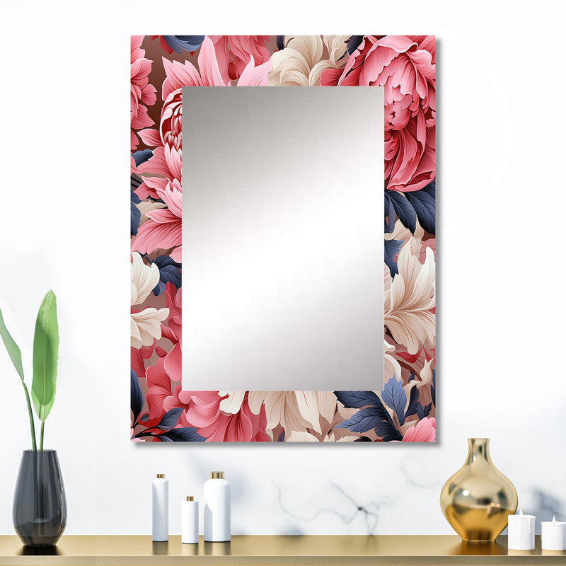 Fermes florales roses et blanches de ferme - miroir mural floral unique, miroir de maison de campagne, impression d'art en métal
