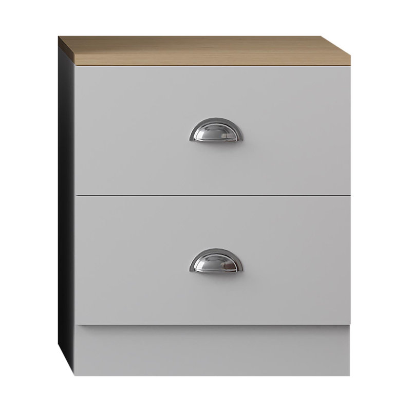 Grey Oak 2 Drawer Bedside Table, White