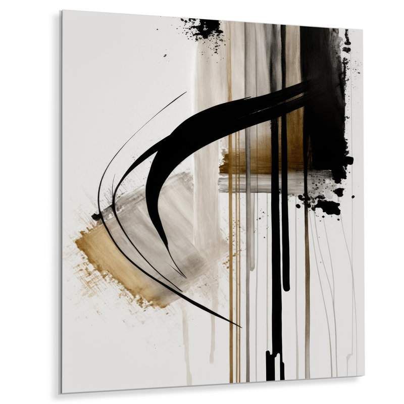 Black, White And Gold Expression I - Abstract Metal Wall Art, 32" H x 16" W x 1" D