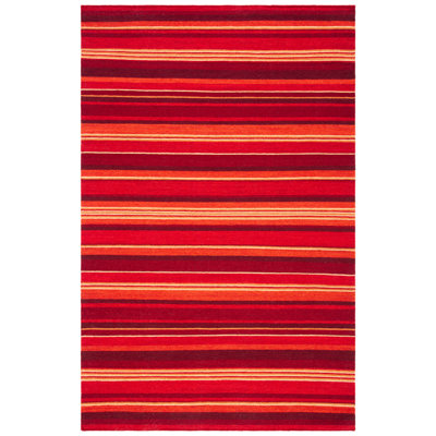 Tapis rayé rouge en laine et coton tissé à la main Kalaiya